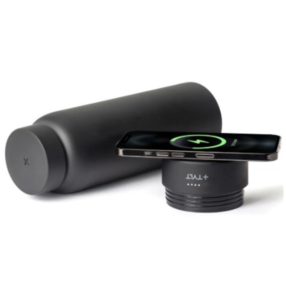 TYLT Black Power Bottle 24oz Water Bottle w/ power bank/wireless charger